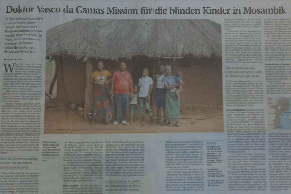 Medienbericht über unser Augengesundheitsprogramm in Mosambik in der Presse am Sonntag