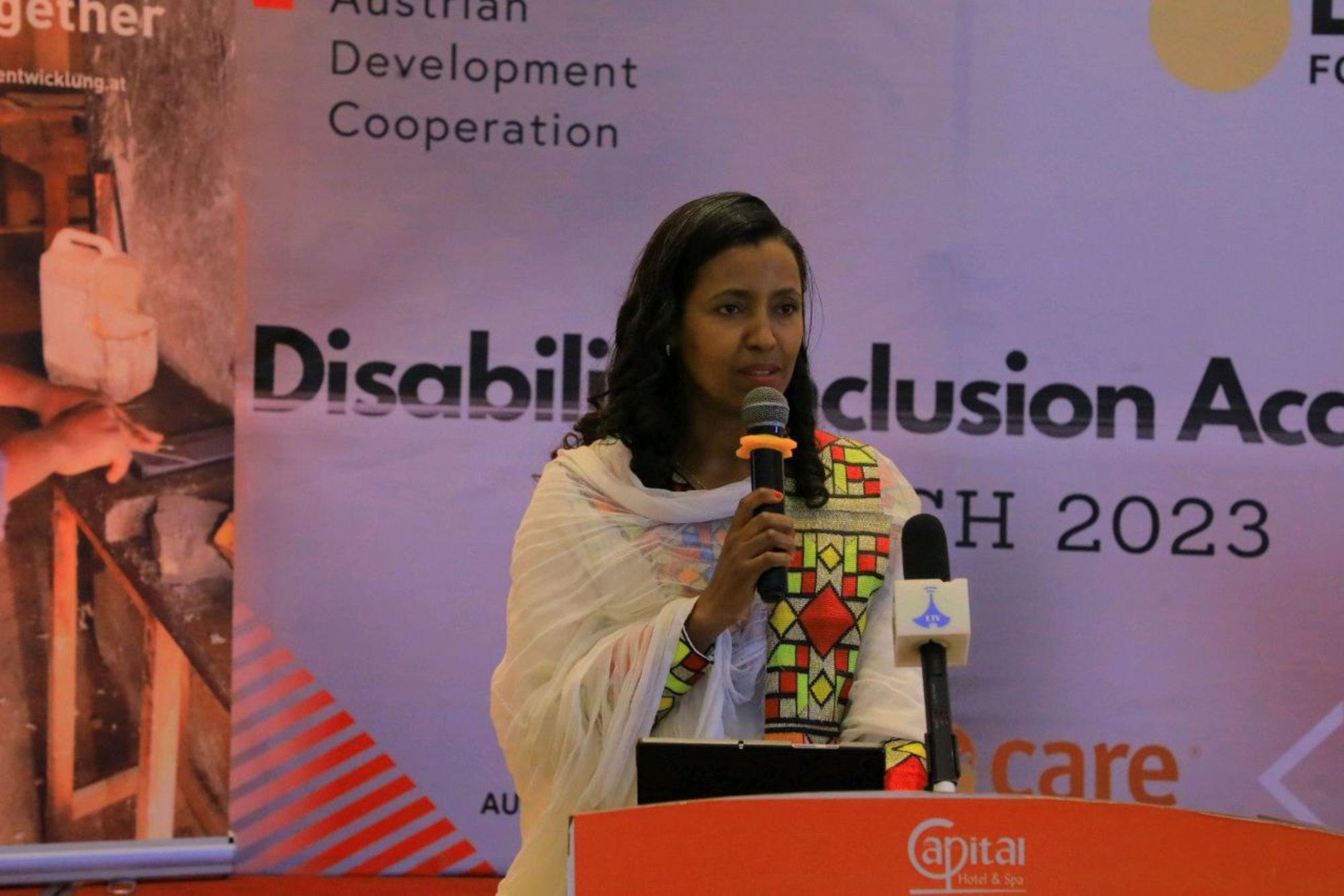 Aynalem Tefera, Country Director for Light for the World in Ethiopia, speaking at the launch of Ethiopia’s first Disability Inclusion Academy. 