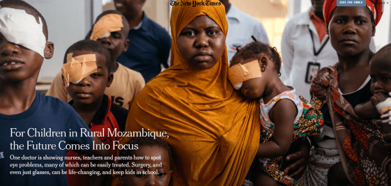 Screenshot of an article on child eye health in Mozambique from The New York Times.