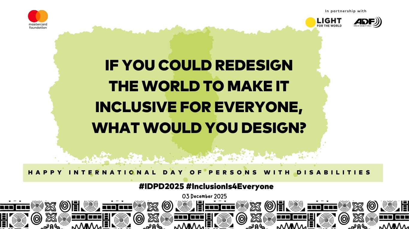The text reads: "If you could redesign the world to make it inclusive for everyone, what would you design?"